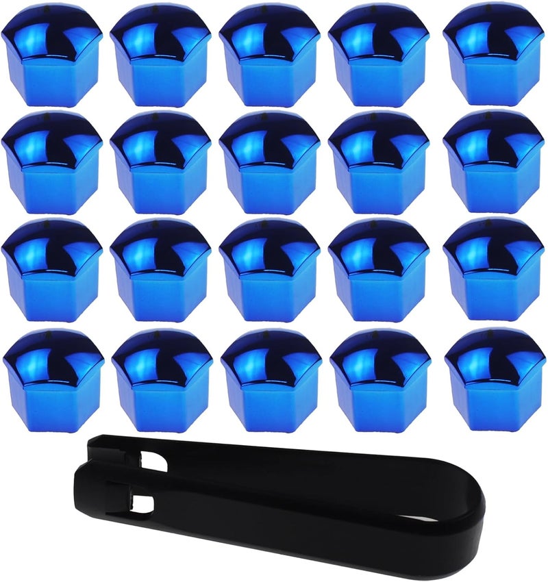 Nihfien 20 Pcs Wheel Lug Nut Covers, 21mm Universal Anti-Rust Car Tire Nut Caps, Hexagonal Plastic Tire Bolt Caps with Removal Tool (Blue) - Image 1